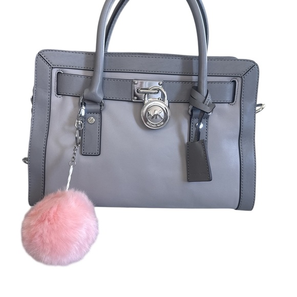 Michael Kors Hamilton Gray Leather Satchel Shoulder Bag